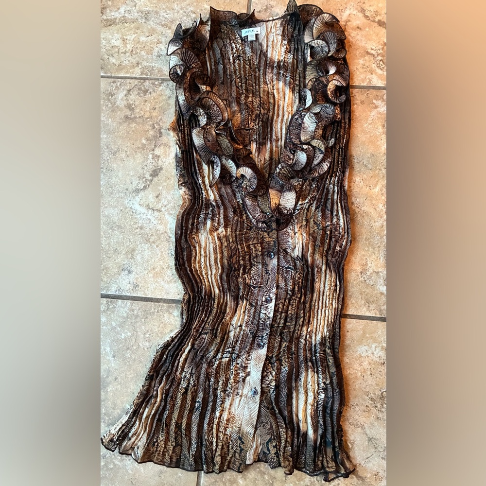Jaipur Ruffled Sheer Boho Tunic Top | Brown Snakeskin Print | M - Picture 2 of 6